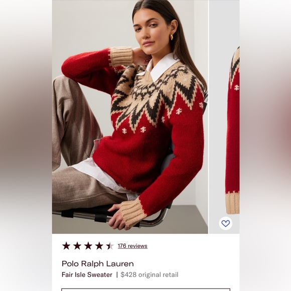 Polo by Ralph Lauren Red Fair Isle Crewneck Sweater with Cream Yoke - Picture 2 of 7